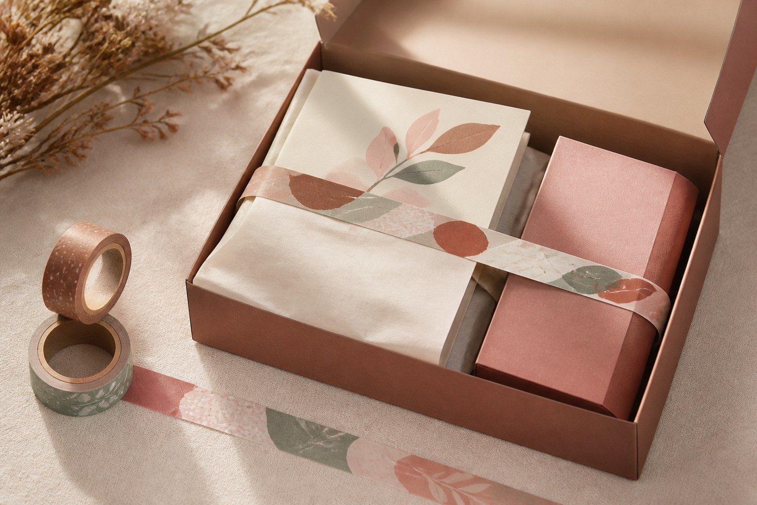 PUNDY индивидуальная клейкая лента washi, примененная к скоординированному подарочному набору и бумажной упаковке