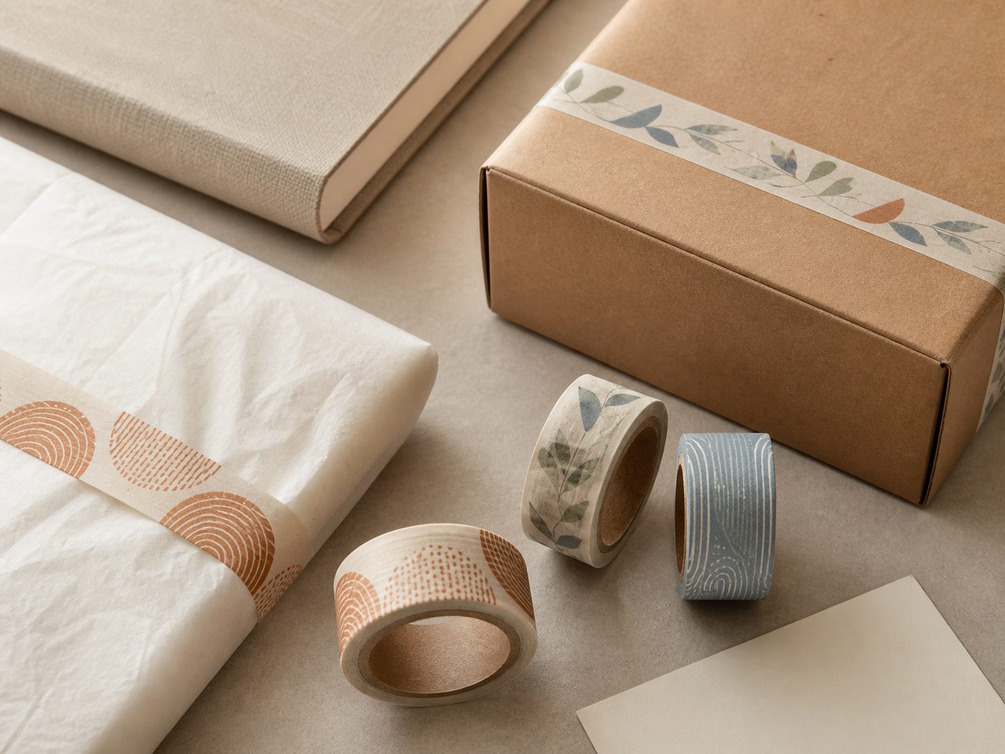 PUNDY custom washi tape applied to notebook gift and paper packaging concept